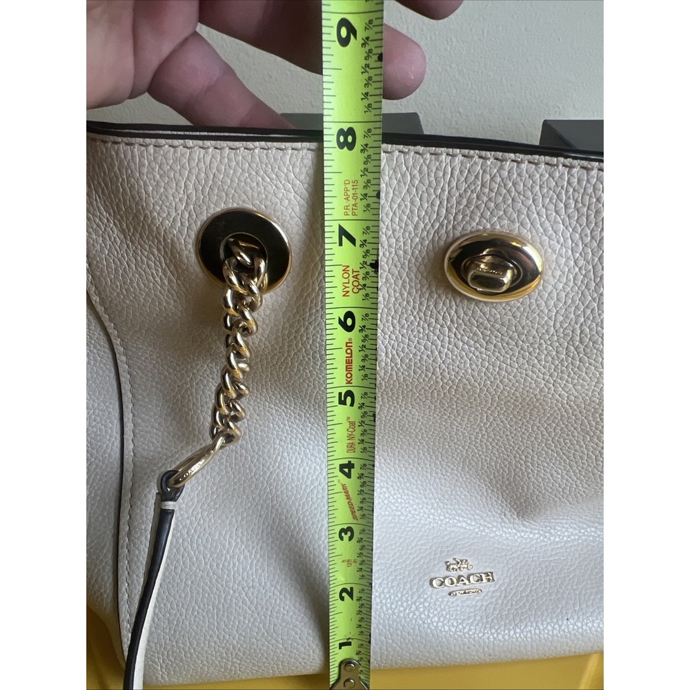 Coach Womens Black Polished Pebble Leather‎ Turnlock Chain Tote Bag 57107 - Picture 12 of 16